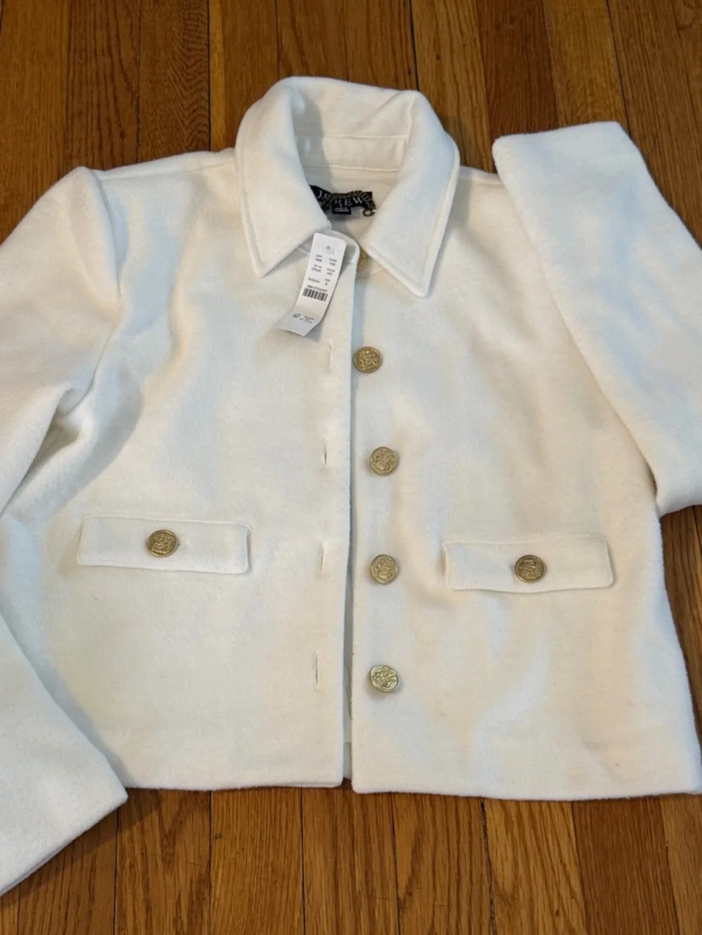 NWT J. Crew Cream IVORy Button-Front Cropped lady Jacket poly wool blend size S